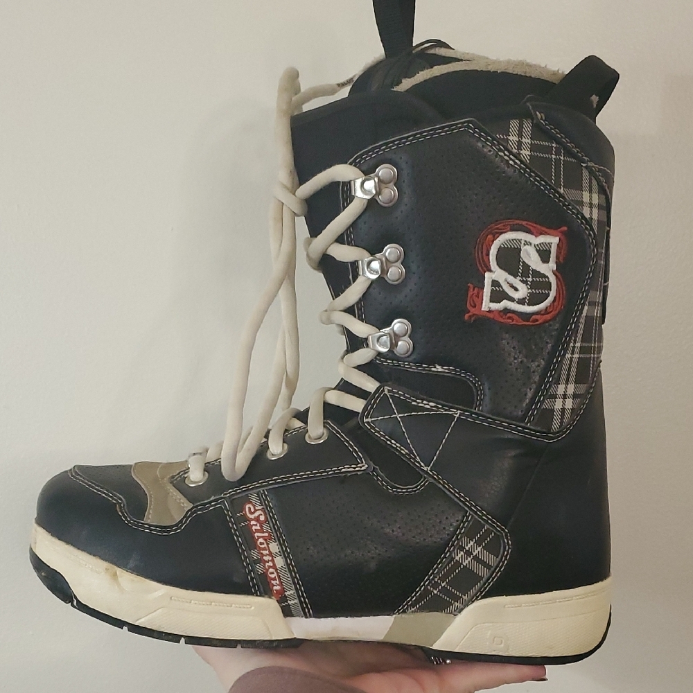 Salomon Brigade Black Plaid Snowboard Boots Size 8.5 Mens
